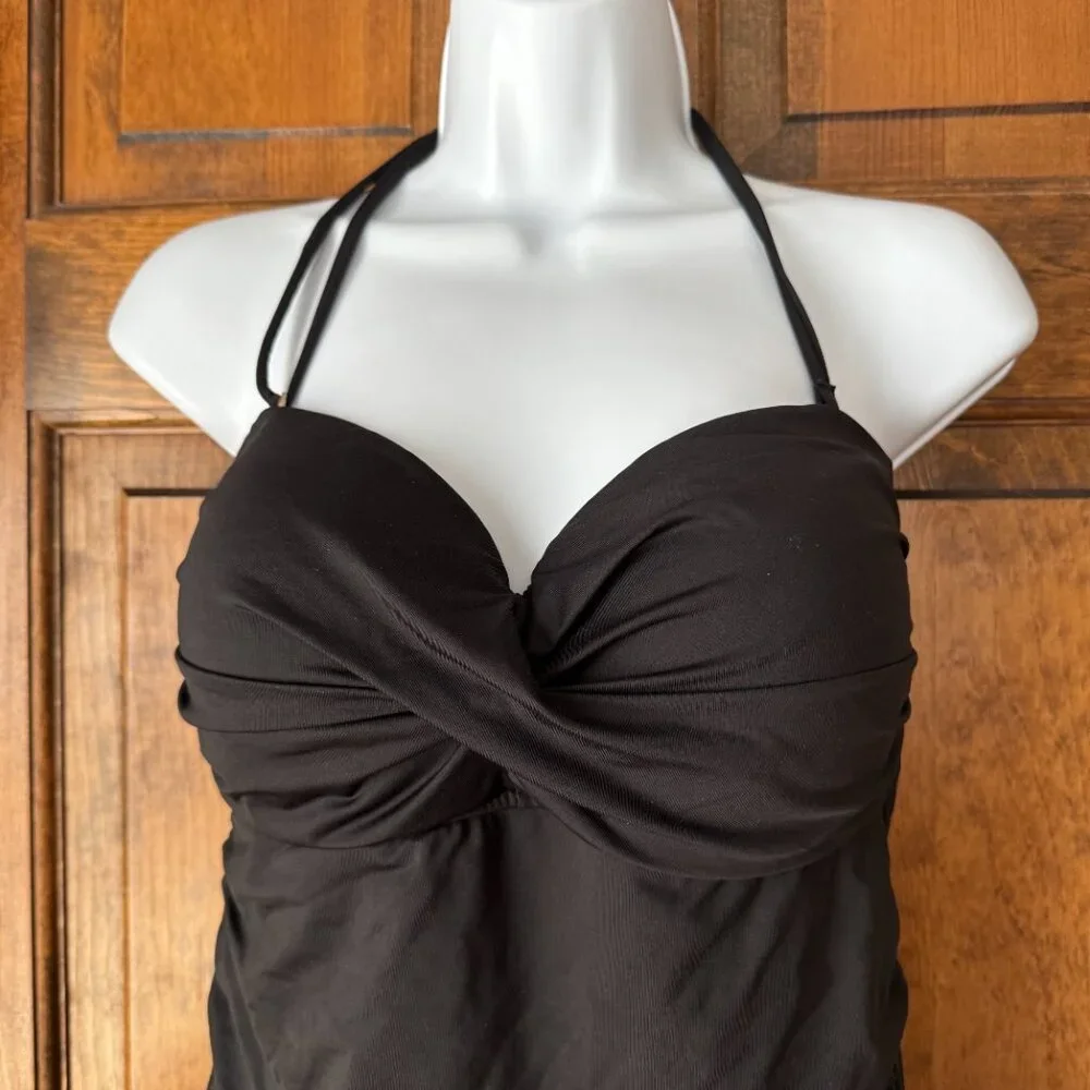 Anne Cole Black Tankini Top w/Removable Strap Large